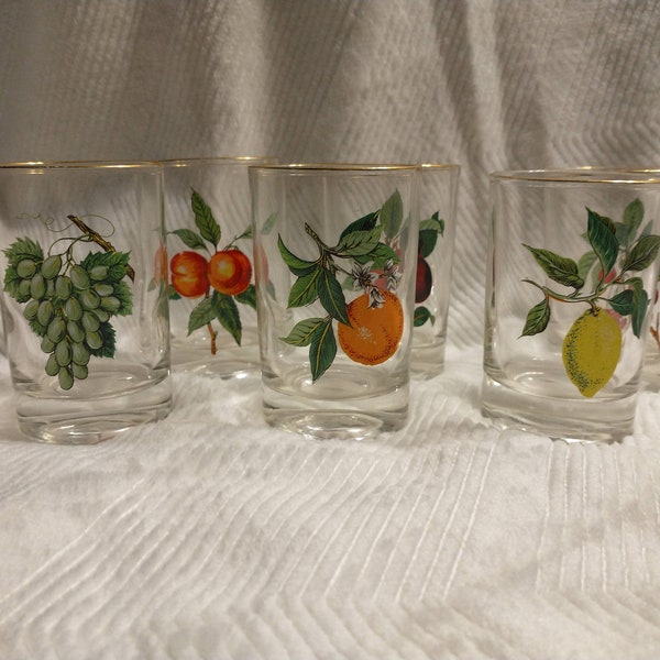 Set of 6 Vintage Libbey Era Juice Glasses | Vintage Juice Glasses | Vintage Gold-Rimmed Fruit Glasses | Vintage Fruit Juice Glasses