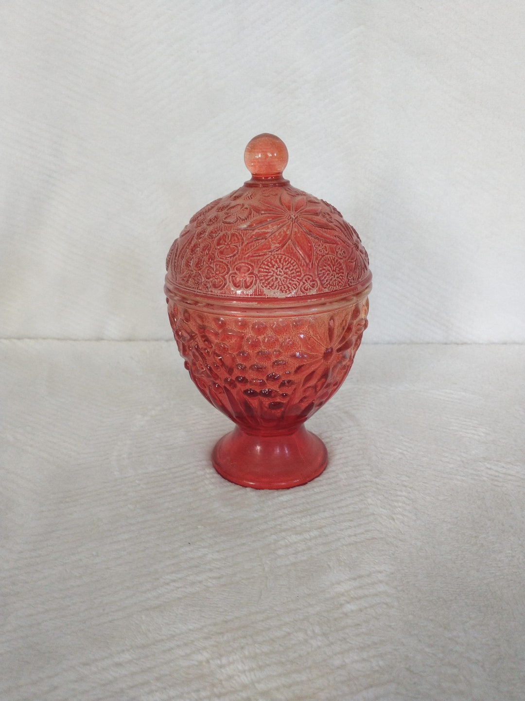 Indiana Glass Carnival Pedestal Base Glass Dish W/ Lid Glass Red Candy
