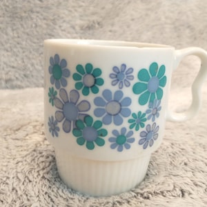 Groovy Floral Design Blue/Aqua/Purple Mug  | Vintage Floral 1970s Mug | Boho Groovy Flower Mug | Boho Gift Hippie Mug w/ Daisy Flower Motif