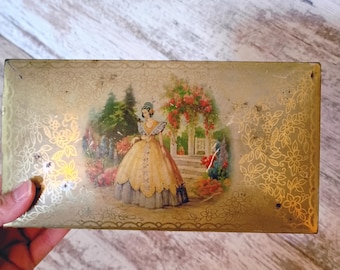 Vintage Victorian Floral Storage Tin | Made in England Hinged Tin Box