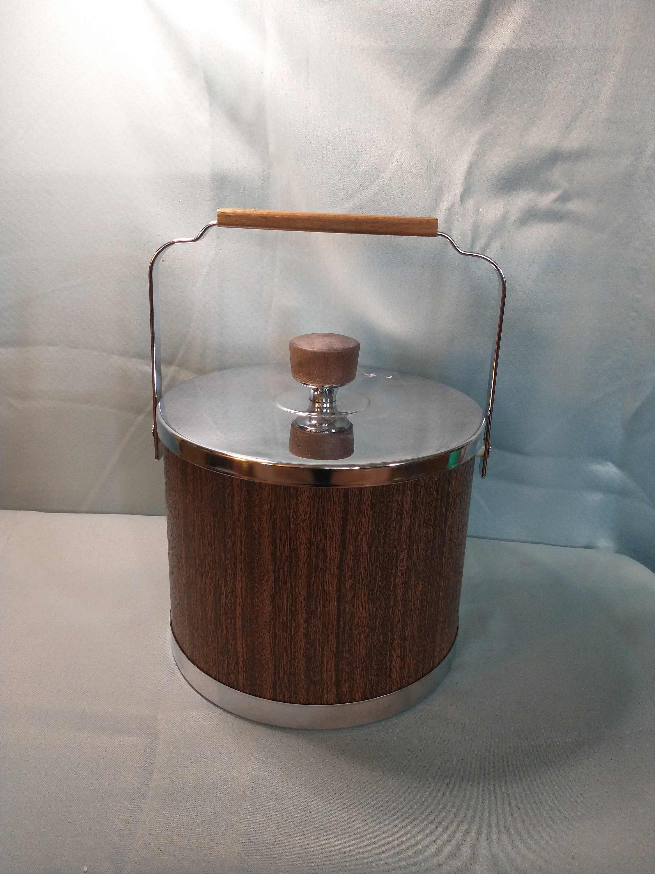 Faux-Wood Ice Bucket by Atapco | Vintage MCM Ice Bucket | Mid Century Modern Ice Bucket | Mid Mod Ice Bucket | Wood Look Atapco Ice Bucket