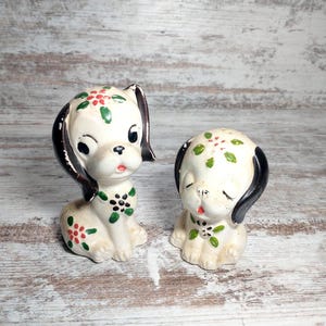 Vintage Anthropomorphic Dog Salt and Pepper Shakers with Flowers