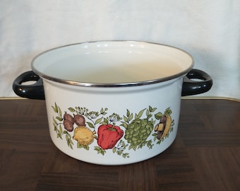 Retro Enamel Lobster Pot, Covered Enamel Cookware, Vintage San