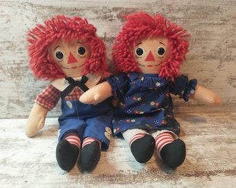 Vintage 90s Raggedy Ann & Andy Cloth Dolls - Hasbro Set