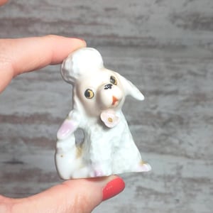 Vintage Japan Ceramic Poodle Figurine: Pink & White Kitsch Decor
