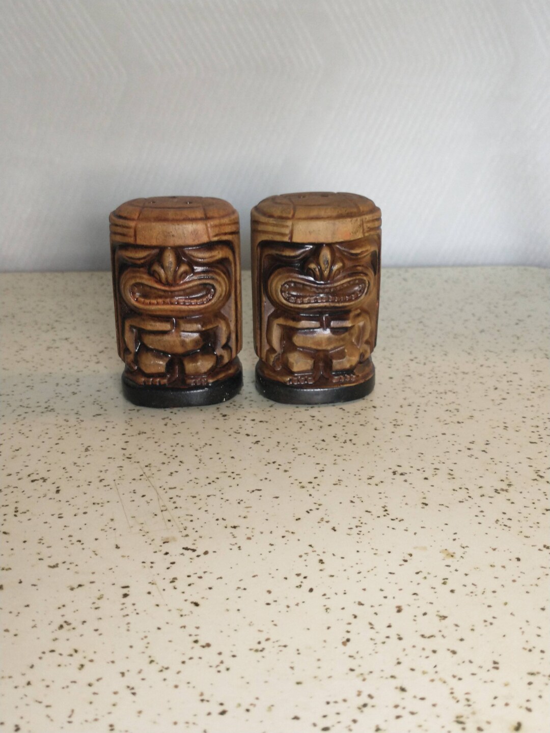 Brown Ceramic Tiki Salt and Pepper Shaker Set Kitschy Tiki Gods Mid