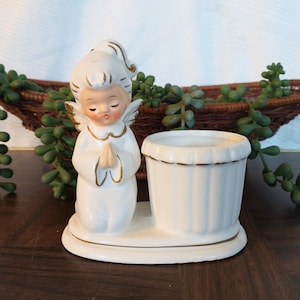 Vintage Josef Originals Angel Tea Light Holder – Japan Ceramic Candle Holder, Collectible Religious Decor, Shabby Chic Gift