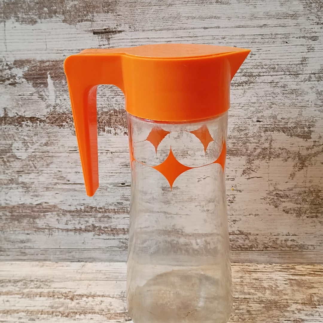 Vintage Juice Carafe: Retro Orange Diamond Glass Pitcher With Pour