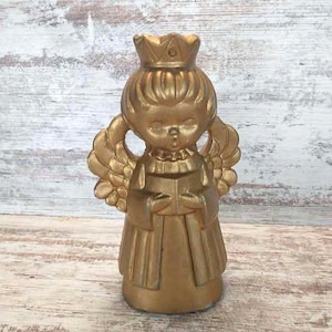 Vintage Chalkware Angel Candle Holder: Mid-Century Gold Christmas Decor