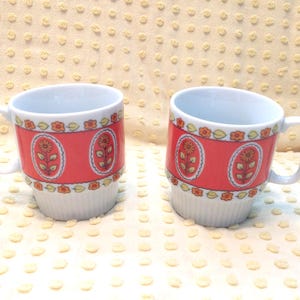 Japan Floral Stacking Mugs  | Vintage Mug Set | Boho Mugs |  Groovy Floral Orange and Yellow 70s Mugs | 1970s Stacking Mug Set of 2 AS IS