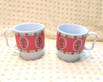 Vintage Japan Floral Stacking Mugs: 70s Groovy Set of 2 (AS IS)