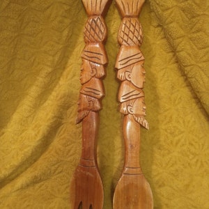 Gigantic Wooden Spoon and Fork | Giant Wall Spoon and Fork Decor | Vintage Wooden Wall Decor Spoon and Fork Vintage Tiki Decor**