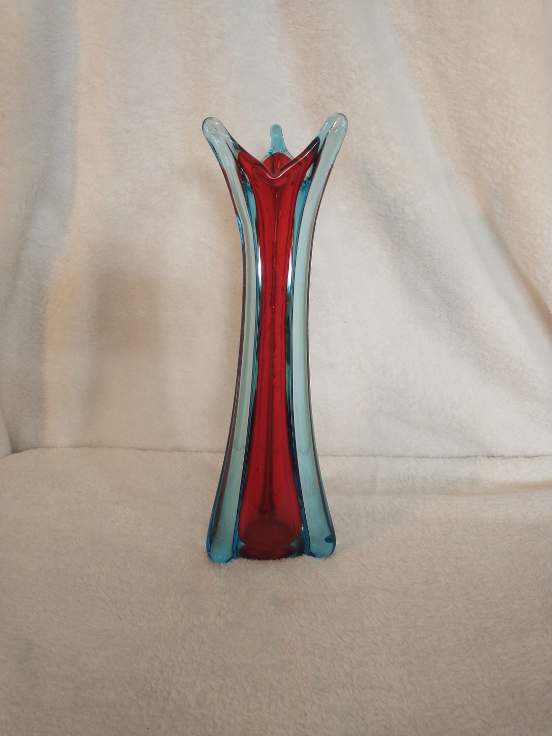 Murano Swung Glass Sommerso Vase in Ruby Red and Aqua Etsy