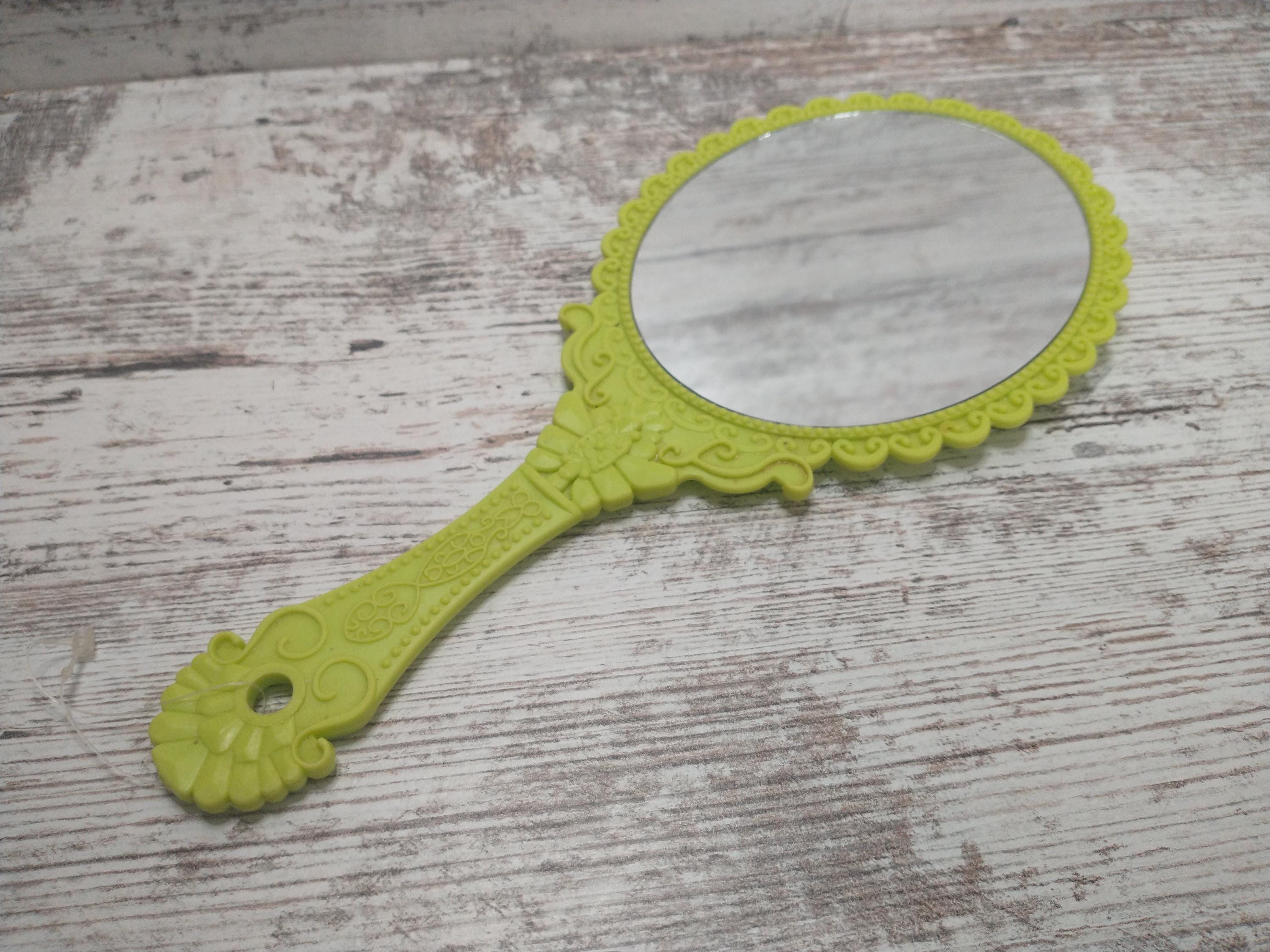 Lime Green Plastic Floral Hand Mirror | Vintage Hand Mirror  display picture 2