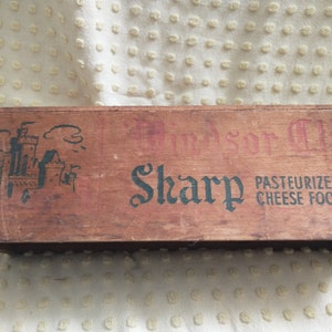 Antique Wooden Cheese Box | Hand-Made Box Marked Windsor Club Sharp Pasteurized Cheese Food | Farmhouse Storage | Printed Upside Down