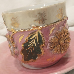 Purple and Gold Unique German China Floral  Cup & Saucer | Vintage Cup / Saucer Set | Collectible Cup / Saucer Made in Germany