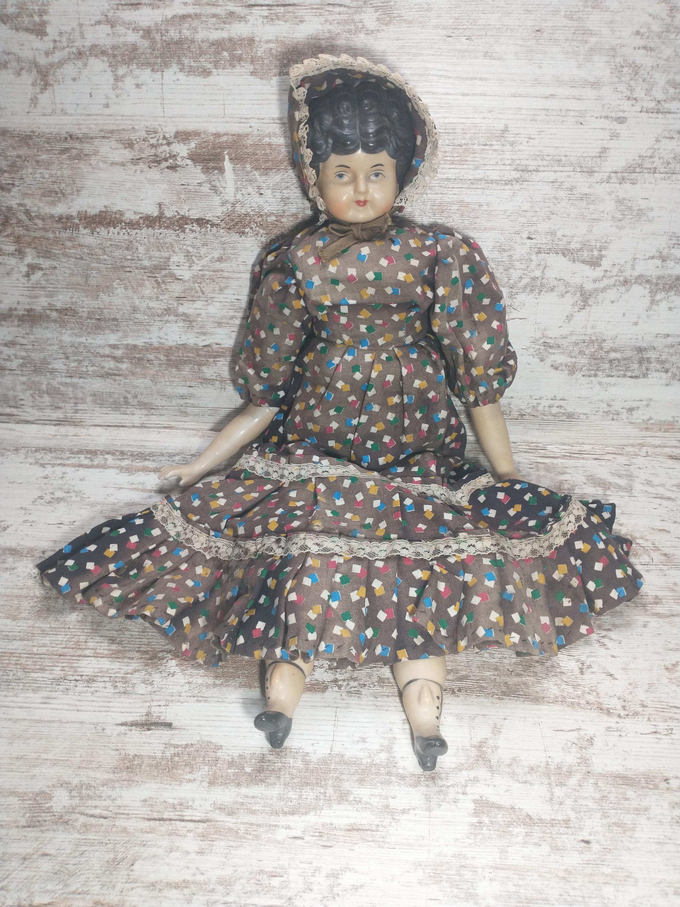 Antique China Head Doll: 1930s Porcelain Doll With Original Dress
