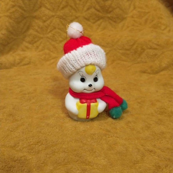 Christmas Homco Mr. Snowman Bell w/ Hat | Vintage Homco / Jasco Christmas Snowman | Retro Boy Snowman | RARE Vintage Ceramic Snowman