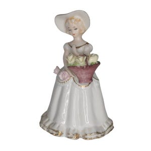 Chadwick Japan Lady Figurine | Lady Figurine w/ Flower Basket By Chadwick, Japan Lady Figurine Trimmed w/ Gold, Châteaucore, French Cottage