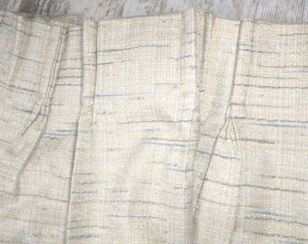 Mid Century Pinch Pleat Drapes: Blue-Grey & Cream Lined Curtain Panels