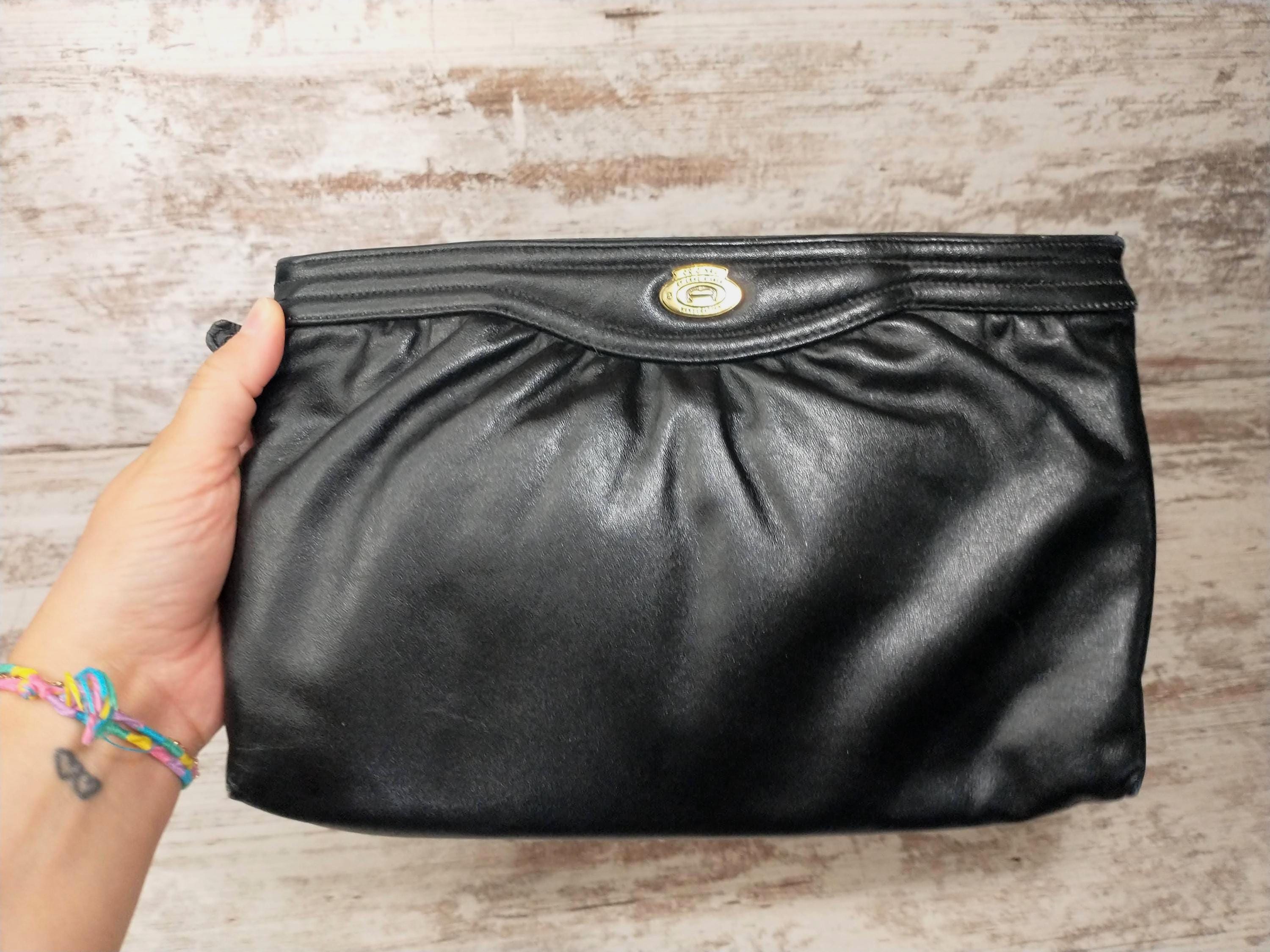 Vintage Etienne Aigner Black Leather Handbag: 80s Clutch Shoulder