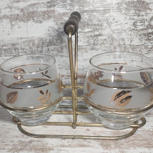 Libbey Gold Leaves Cream Sugar Tea Set | Vintage Tea Set of Creamer, Sugar Bowl Vintage Clear Glass Set w/ Carrier RARE FIND!
