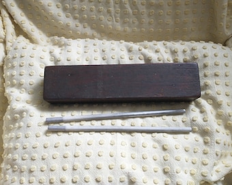 Antique Oil Honing Stone: Hand Carved Wooden Box, Sharpening Rods