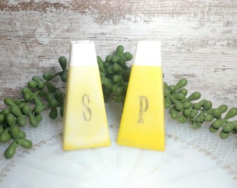 1950s Yellow Plastic Salt and Pepper Shakers: Mid-Century Kitchenware