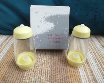 1950s Ball Point Salt and Pepper Shakers: Yellow Plastic, NOS