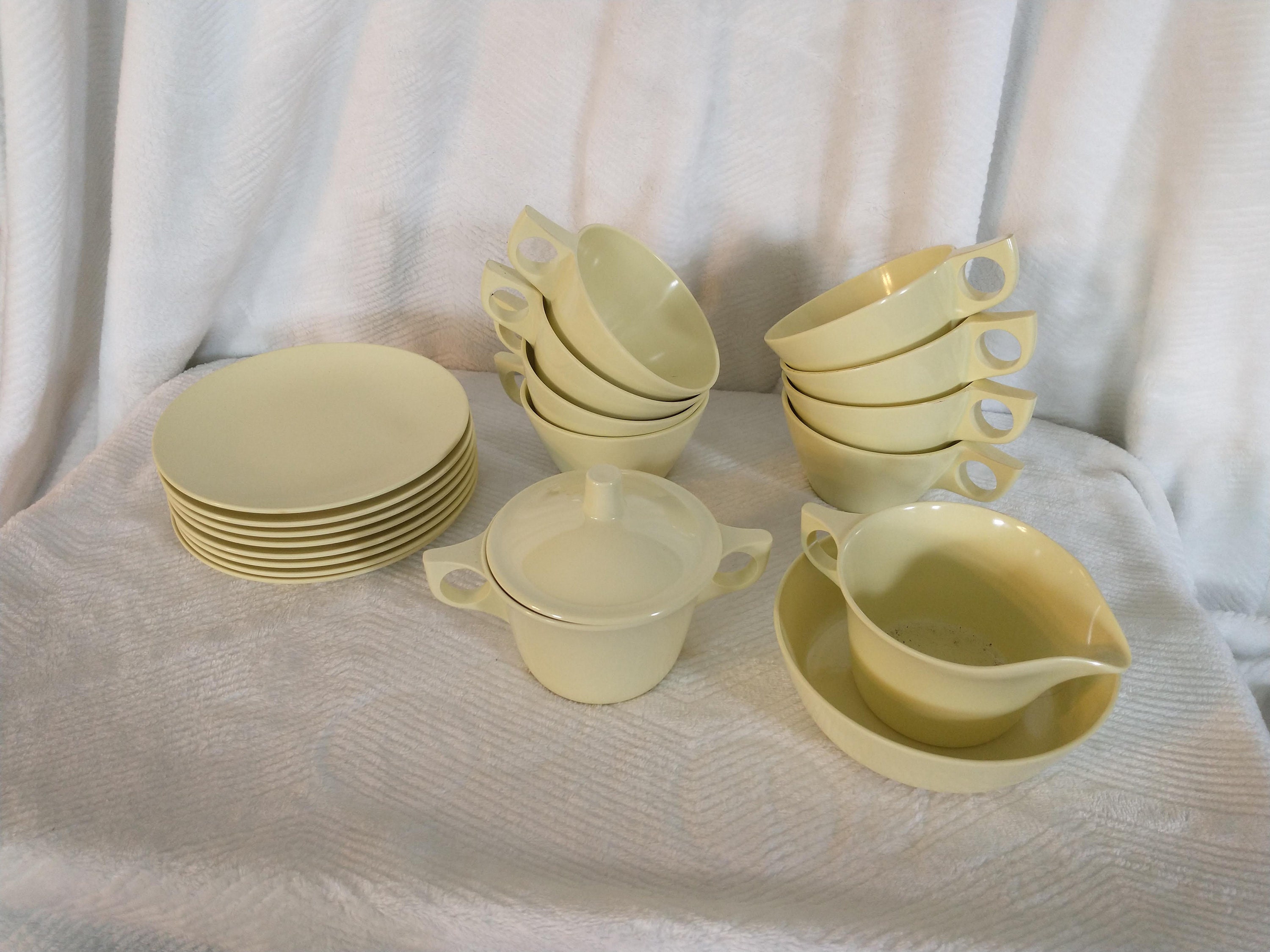 20 Piece Vintage Pastel Yellow Melmac Dining Set Vintage Melmac Dinnerware Yellow Melmac Set Melmac Table Set Coffee Cream Sugar Etsy