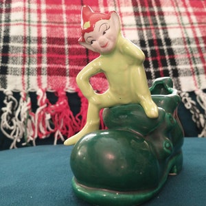 Vintage Japan Pixie Figurine: Shelf Sitter on Boot Planter
