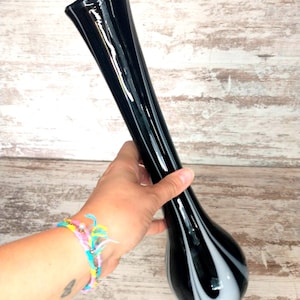 Blown Glass Black and White Art Glass Cased Vase | Mid Century Blown Glass Vase | Black & White Murano Style Blown Glass Vase