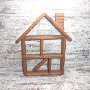 Vintage Wooden Shadow Box: Home Shaped Miniatures Display Case
