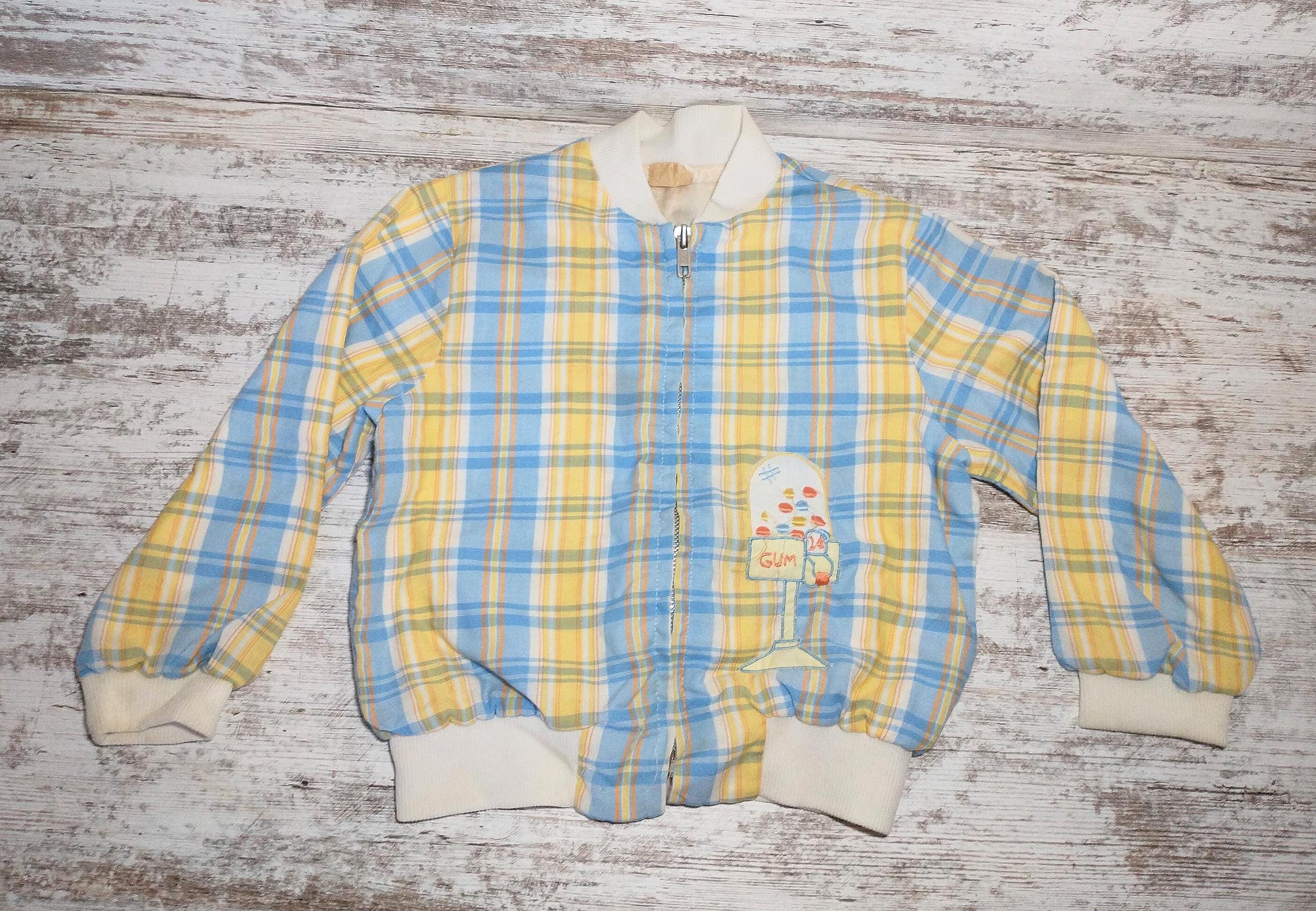 Vintage Merry Mites Plaid Toddler Jacket: Embroidered Gumball Machine, 12-18 Months