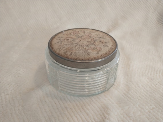 Glass Trinket Box with Mirrored Embroidered Lid |… - image 1