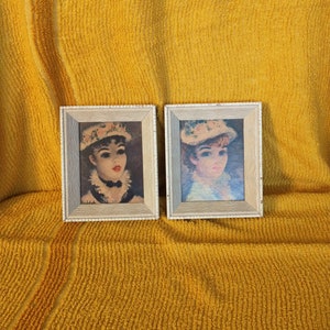 Vintage Framed Ladies Lithograph Art: Victorian Style Wood Frames