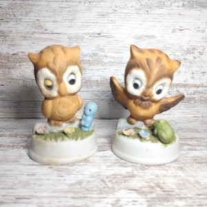 Vintage 1970s Owl Figurines: Ceramic Woodland Decor