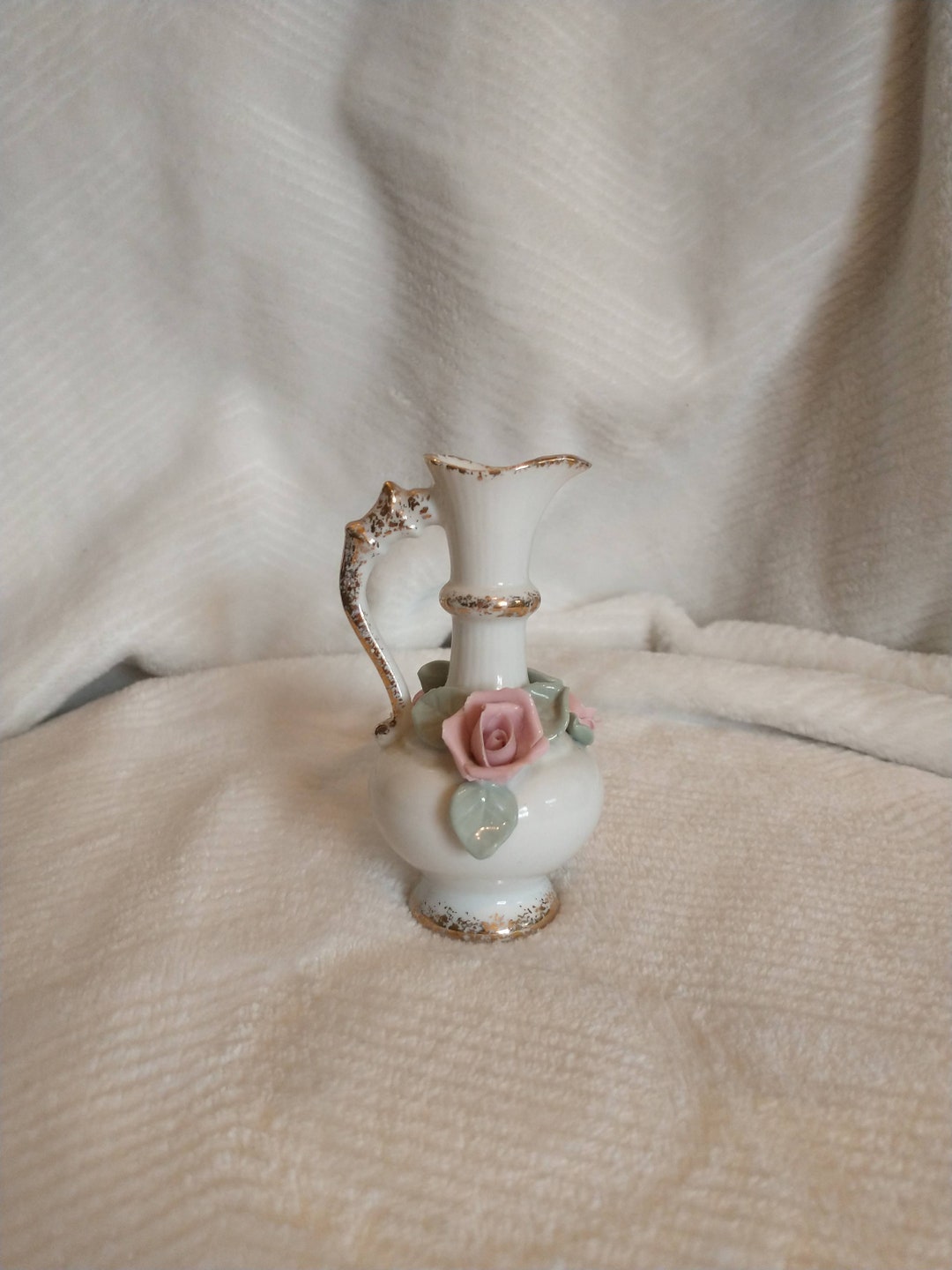 Lefton Mini Vase Rose and Gold Lefton Vase Gold Floral Lefton China