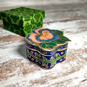 Chinese Cloisonné Enamel Over Brass Pill Box Gift | Turquoise Floral Cloisonné Trinket Box | RARE Cloisonné Enamel Over Copper Trinket Box