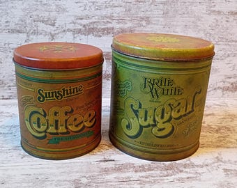 Vintage Metal Ballonoff Canister Set | 2 pc Vintage Canister Set | Metal Canister Set | Vntg Metal Canisters | Sugar & Coffee Canister