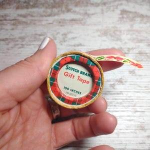 TEENY TINY Scotch Tape Tin | Christmas Scotch Tape Plaid Container, Scotch Cellophane Tape Mini Tin, Perfect Addition to Christmas Display!