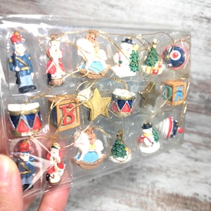 Vintage Wood Resin Christmas Ornaments: Set of 18 Holiday Figurines