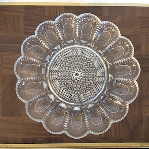 Indiana Glass Egg Plate | Vintage Clear Glass Indiana Glass Deviled Egg Plate |  Deviled Egg Plate by Indiana Glass w/ Cute Bubbles