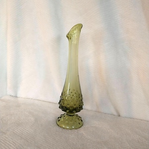 Fenton Avocado Green Swung Glass Vase: Vintage Hobnail Pedestal Decor