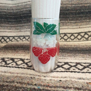 Libbey Strawberry Glass | Vintage Strawberry Glass | Vintage Strawberry Drinking Glass  | Mid Century Strawberry Libbey Glass Tumbler
