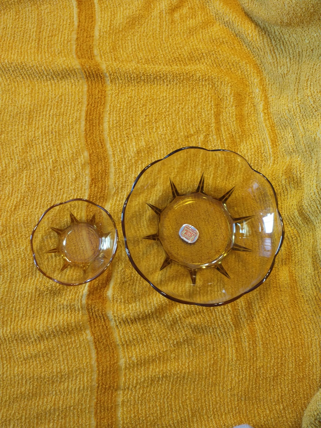 Amber Glass Chip and Dip Set Anchor Hocking Honey Gold Chip and Dip Set