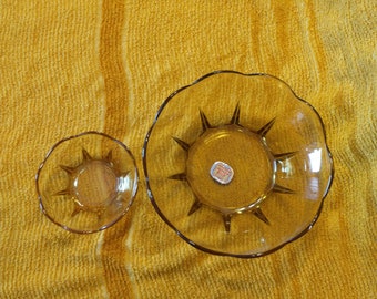 Vintage Anchor Hocking Honey Gold Amber Glass Chip and Dip Set