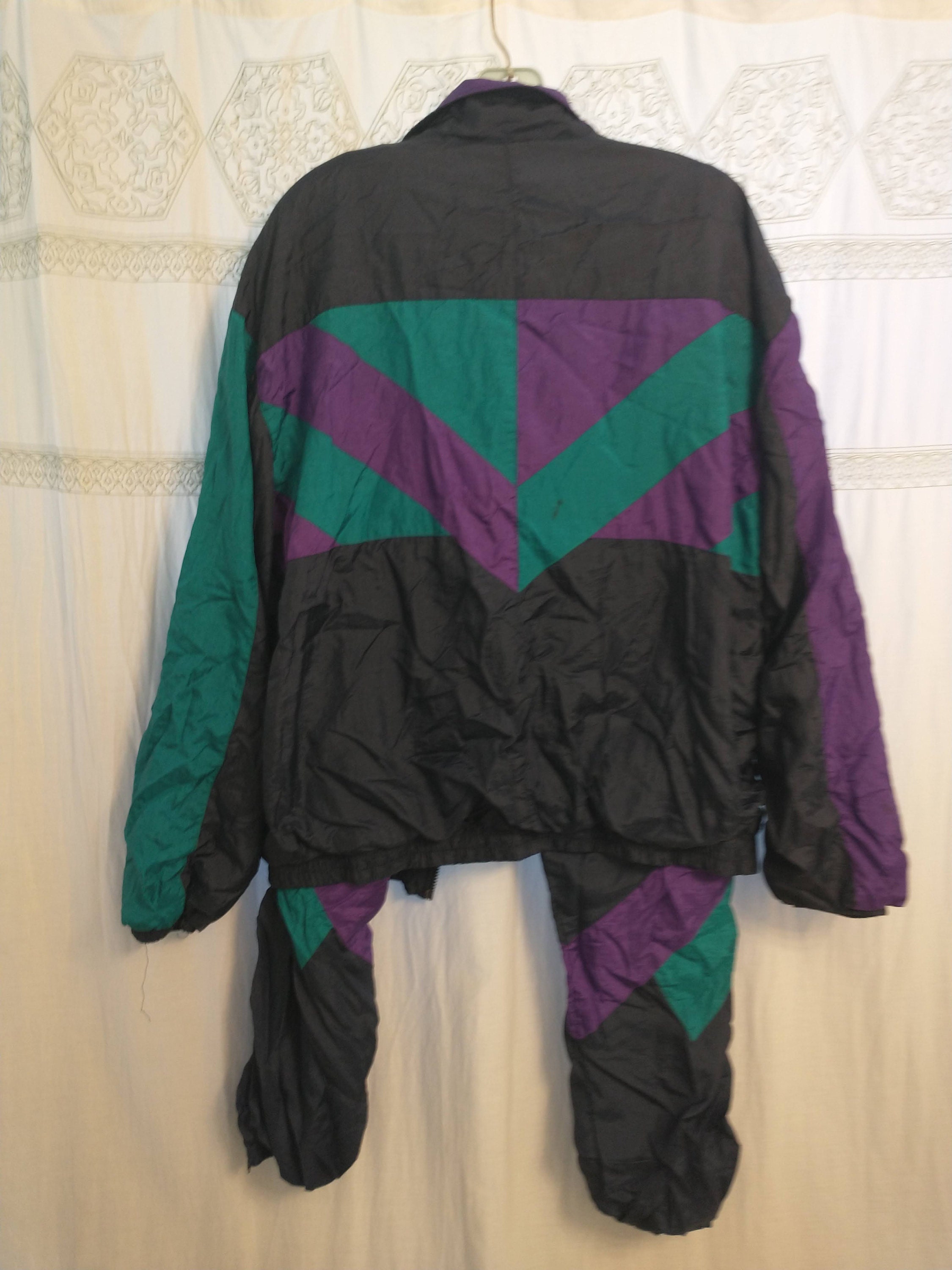 90s Wind Suit | Vtg 80s Track Suit | Purple, Aqua & Black