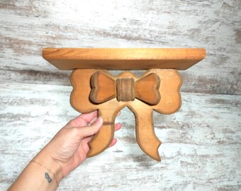 Handmade Wooden Bow Shelf: Cottagecore Vintage Wall Decor