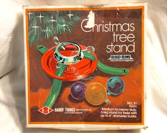 Vintage Metal Christmas Tree Stand: Red & Green Retro Decor
